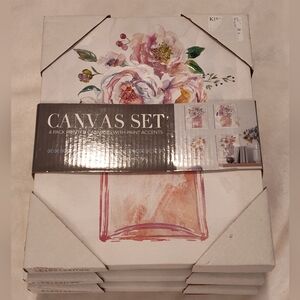 NWT! Kirklands Floral Canvas Set with Paint Accents - 4pc Set